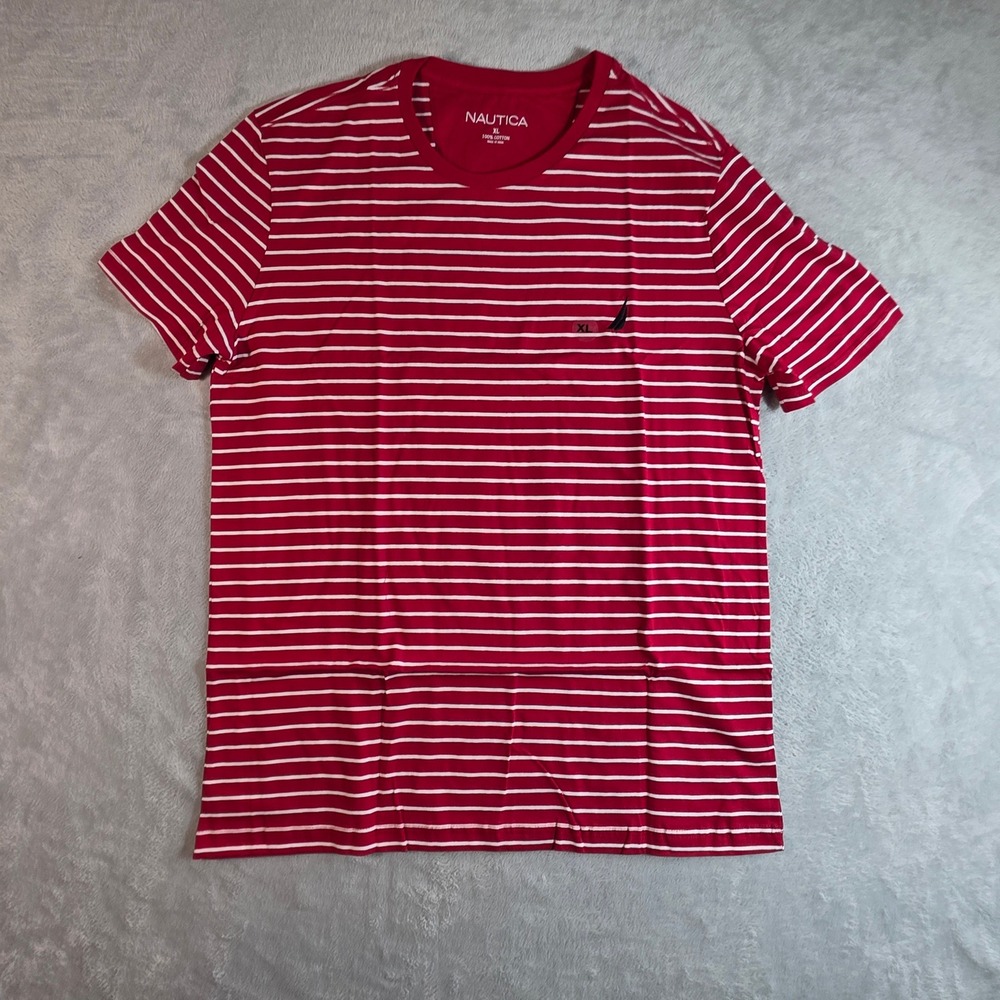 Nautica Men's Short Sleeve Striped Crewneck T-Shirt Red White XL NWT